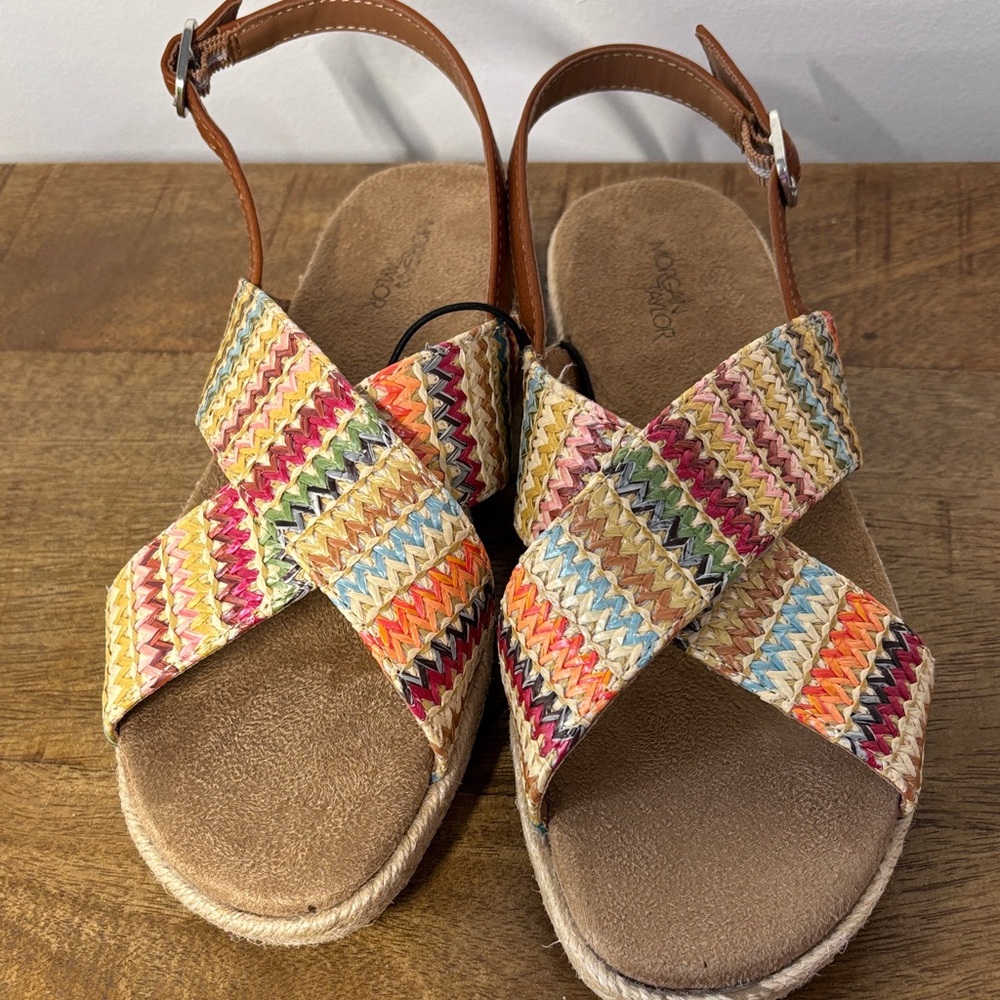 Morgan Taylor Multicolor Zigzag Espadrille Wedge Sandals